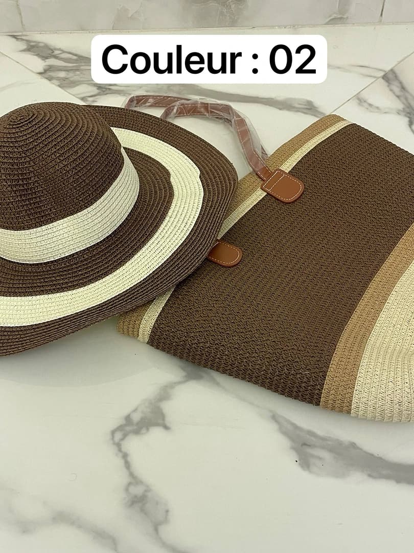 ☀️ طقم البحر الأنيق (حقيبة + قبعة) 🏖️